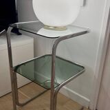 Table d’appoint en chrome et verre fumé