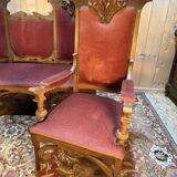 Art Nouveau style Gothic Revival salon sofa and pair of armchairs in