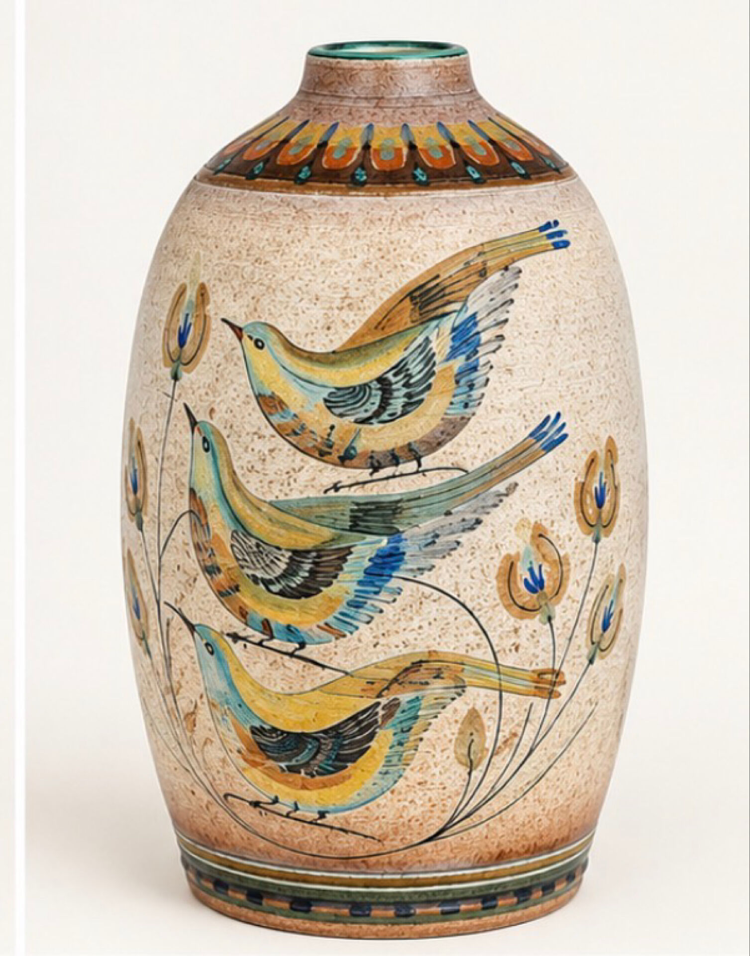 Grand vase en grès signé Robert Mahéo – Belle-Île-en-Mer – Décor d’ois