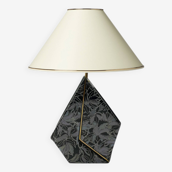 Polygonal black ceramic iridescent lamp 1980s memphis milano light table retro