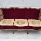 1950s, Danish 3-seater sofa, furniture velour, ash wood, mesh.
