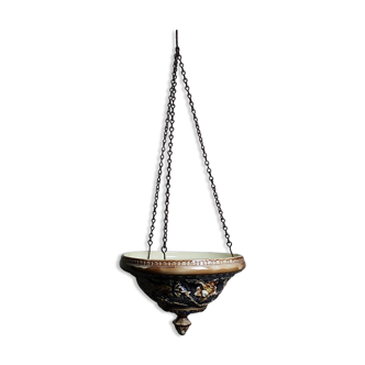 Antique hanging planter from the early 19th-20th century in Art Nouveau majolica.