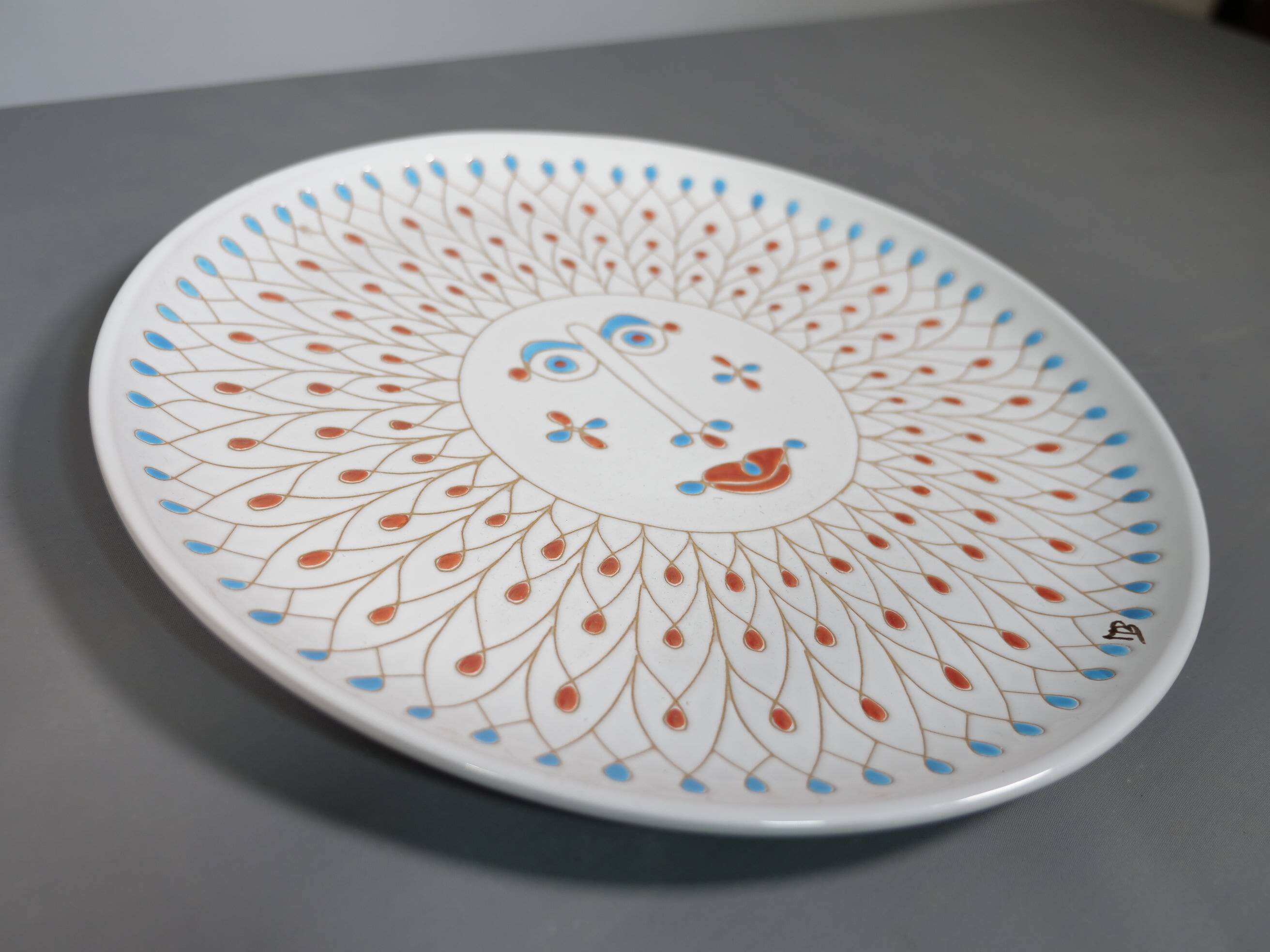 Hand-Painted Ceramic Plate by Mario De Biase for Cerasarda, 1970s