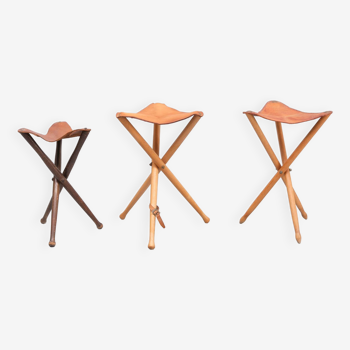 Trois chaises de chasse pliantes Sièges en cuir années 1960