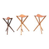 Three folding hunting chairs Leather seats 1960s