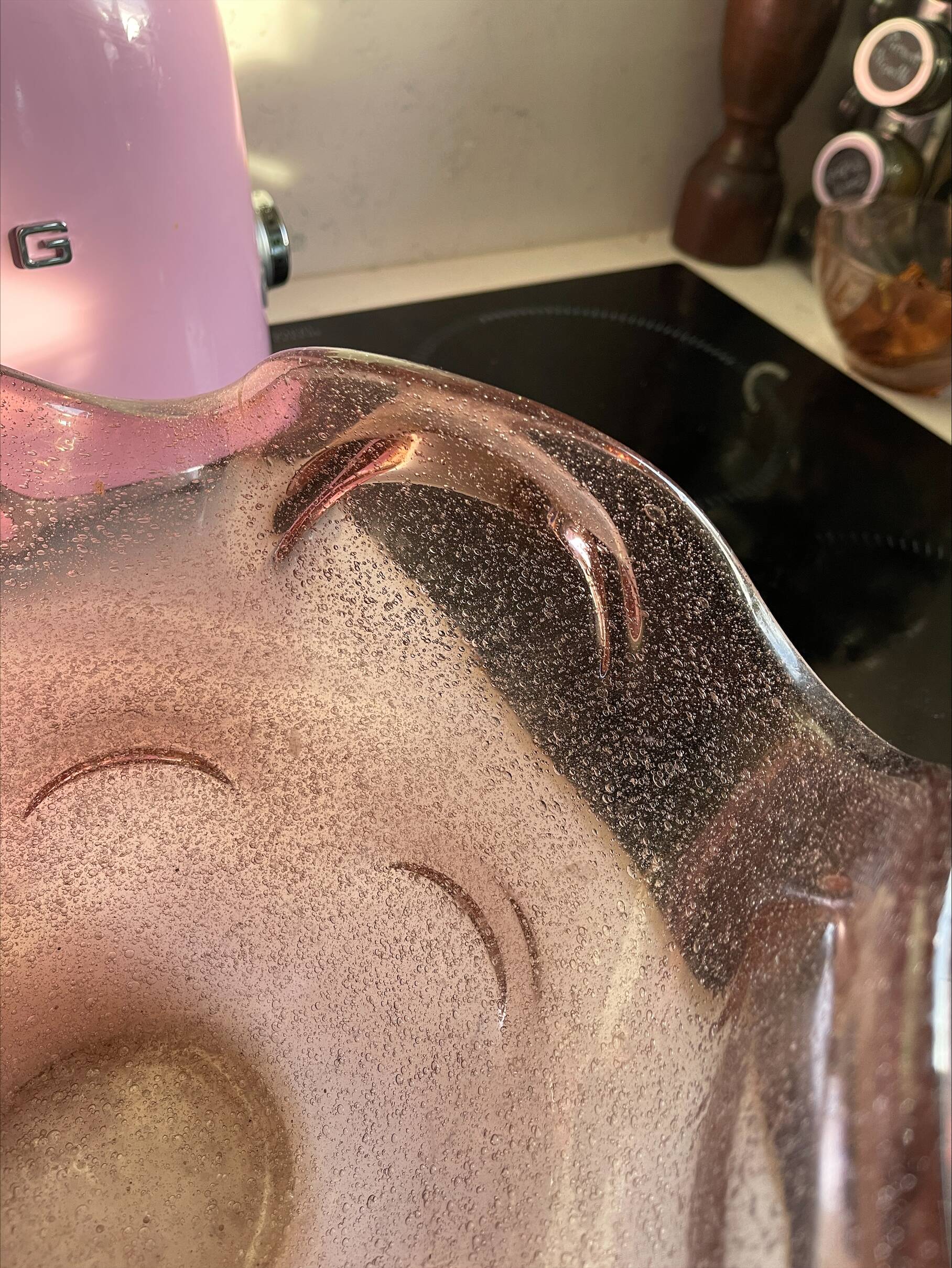 Pink Murano blown glass fruit bowl