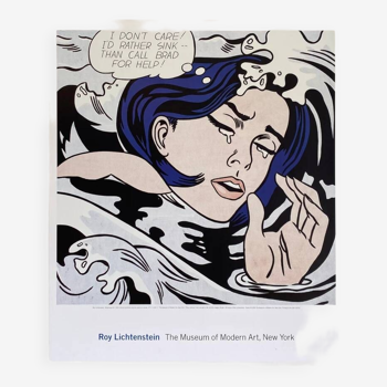 Affiche original New York Drowning Girl par Roy Lichtenstein en 1996- Petit Format - On linen