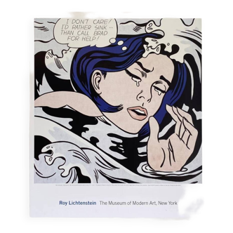 Affiche original New York Drowning Girl par Roy Lichtenstein en 1996- Petit Format - On linen