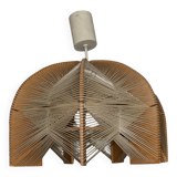 Vintage Scandinavian wood and raffia pendant chandelier