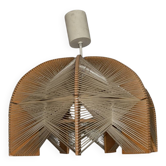 Vintage Scandinavian wood and raffia pendant chandelier