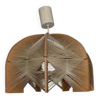 Lustre suspension scandinave vintage bois et rafia