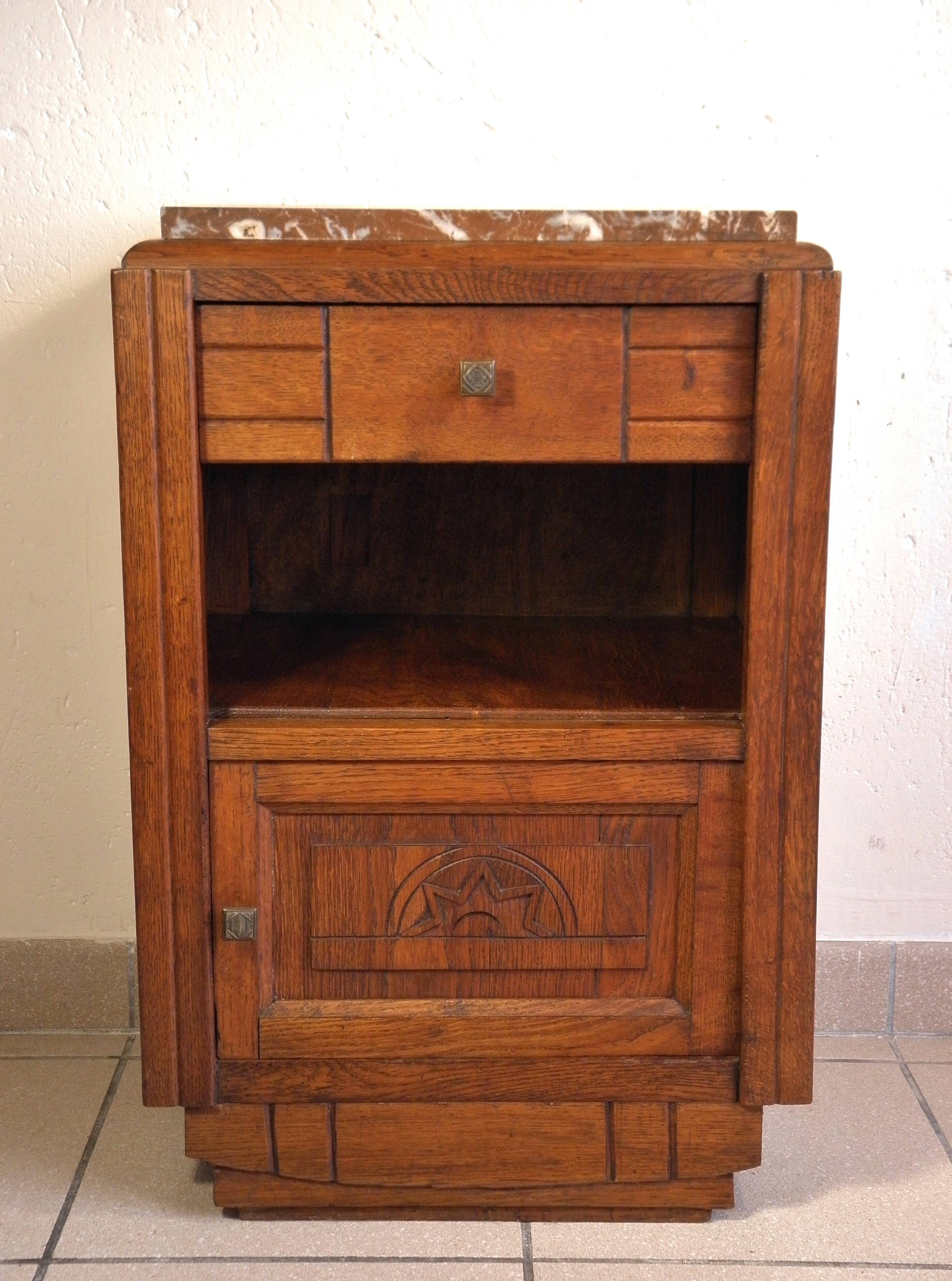 Art Deco bedside table in wood and marble