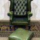 1970s Chesterfield Wingback Chair in Green Leather