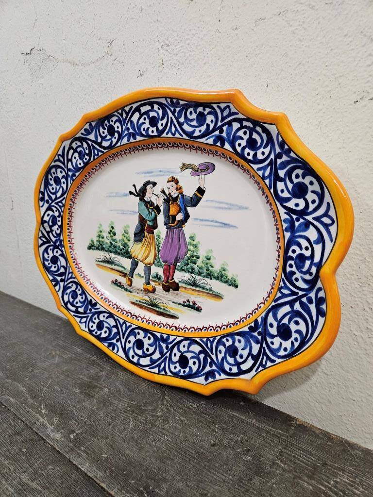 Large Quimper HB earthenware dish - Breton decor