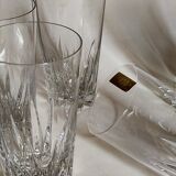 Six vintage crystal juice glasses, three large, three medium