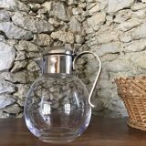 Art Deco carafe in silver metal and blown glass
