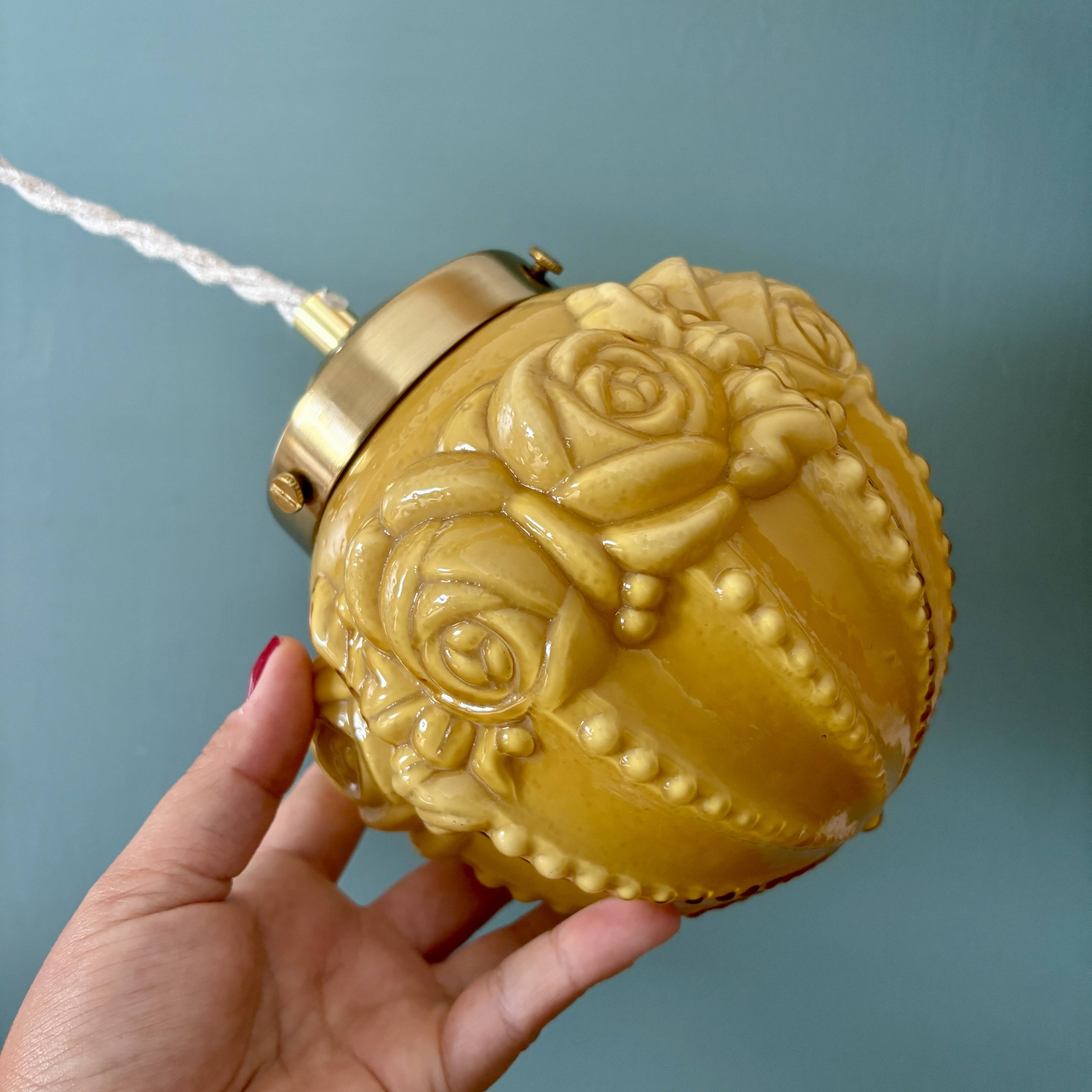 Vintage art deco globe pendant light in ochre opaline