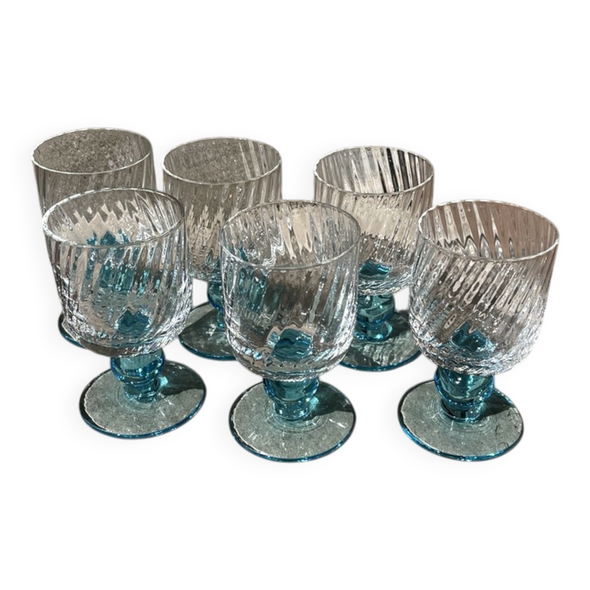 Set of 6 liqueur glasses in transparent blue bicoloured portieux glass