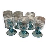 Suite de 6 verres a liqueur en verre de portieux bicolore transparent bleu