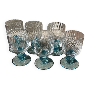 Set of 6 liqueur glasses in transparent blue bicoloured portieux glass