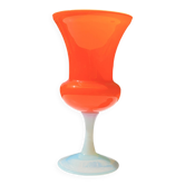 XXL Vintage Coupe sur pied Vase en verre opaline orange blanc  1970S