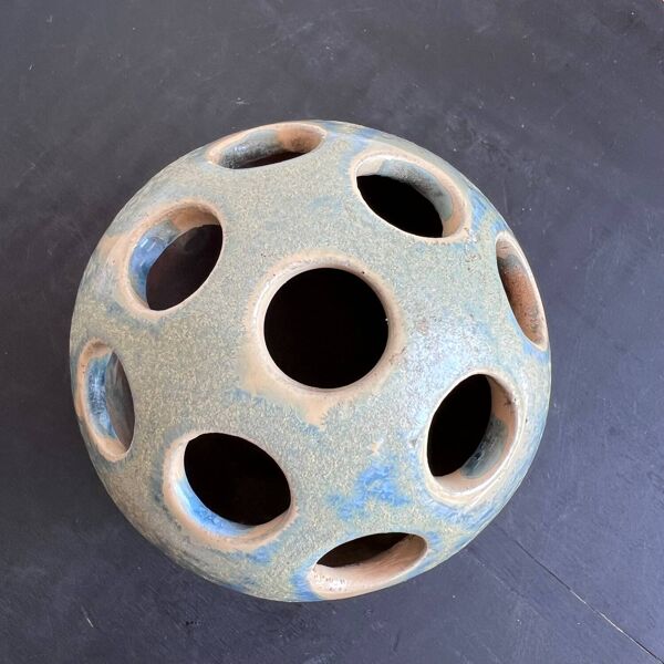 Pique-fleurs en céramique émaillée bleue, 1956