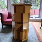 Postmodern octagonal gueridon in sycamore and rosewood, 1980–1990