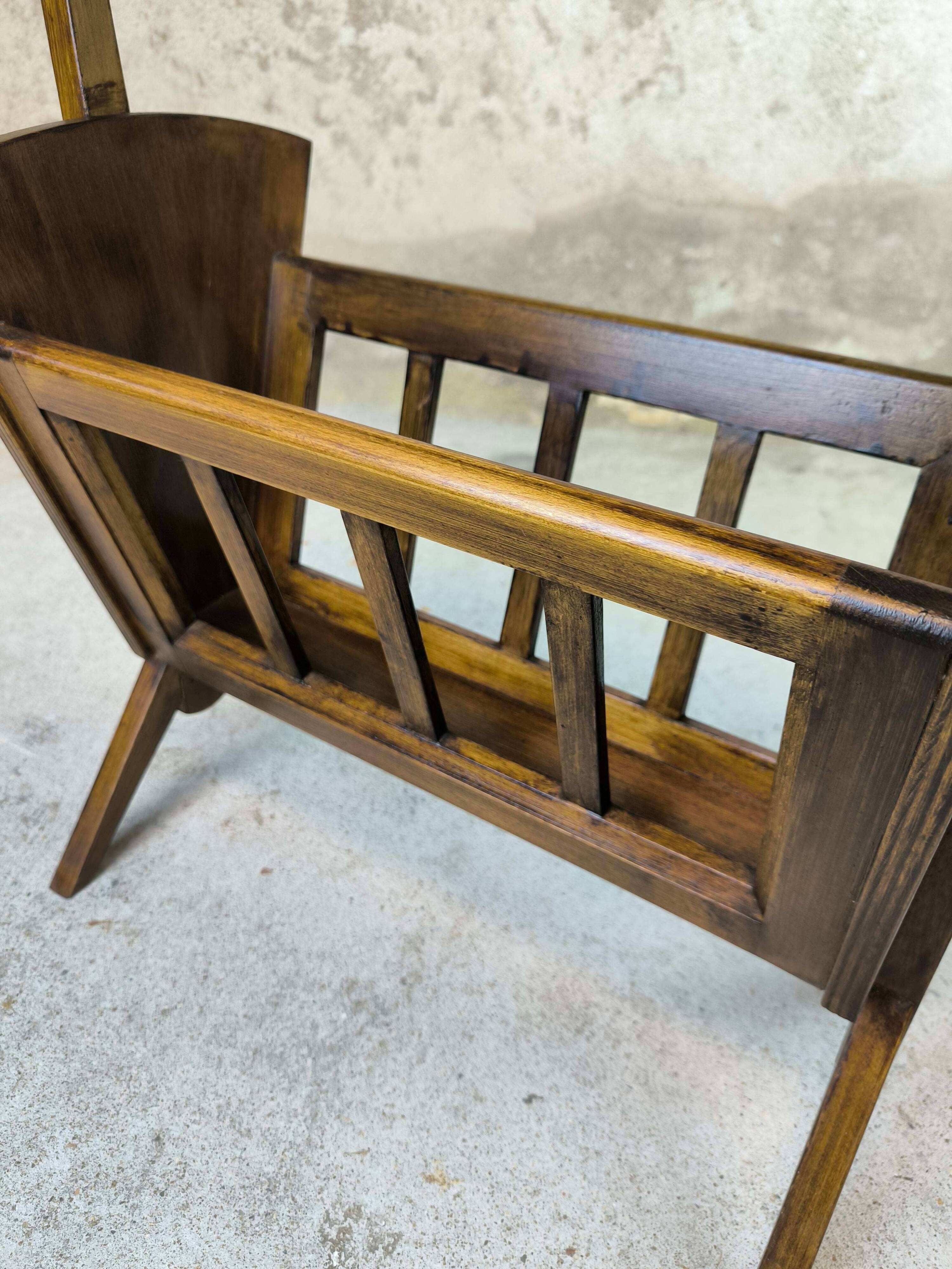 Wooden vintage magazine rack, shelf