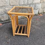 Square bamboo and rattan side table