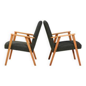 Pair of Beech Armchairs with grey upholstery