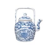 Chinese teapot in blue and white porcelain square handle