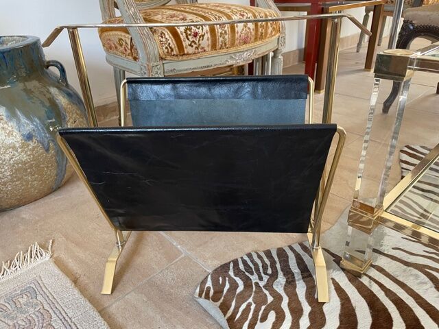 Gold and leather metal magazine rack 1950
