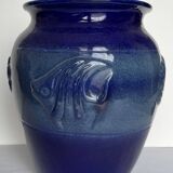 Large vintage vase in blue glazed ceramic