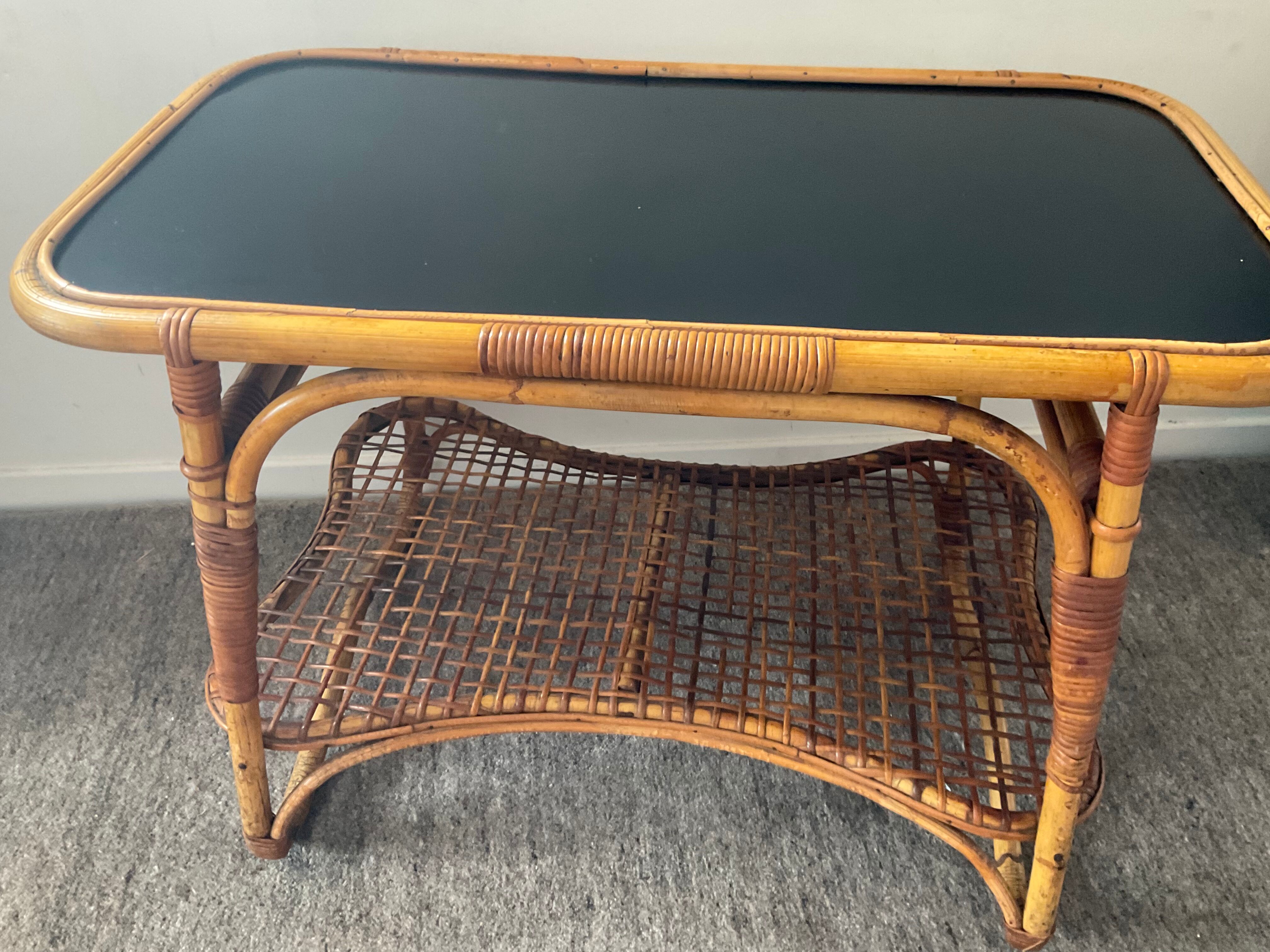 Vintage coffee table from the 50s in rattan