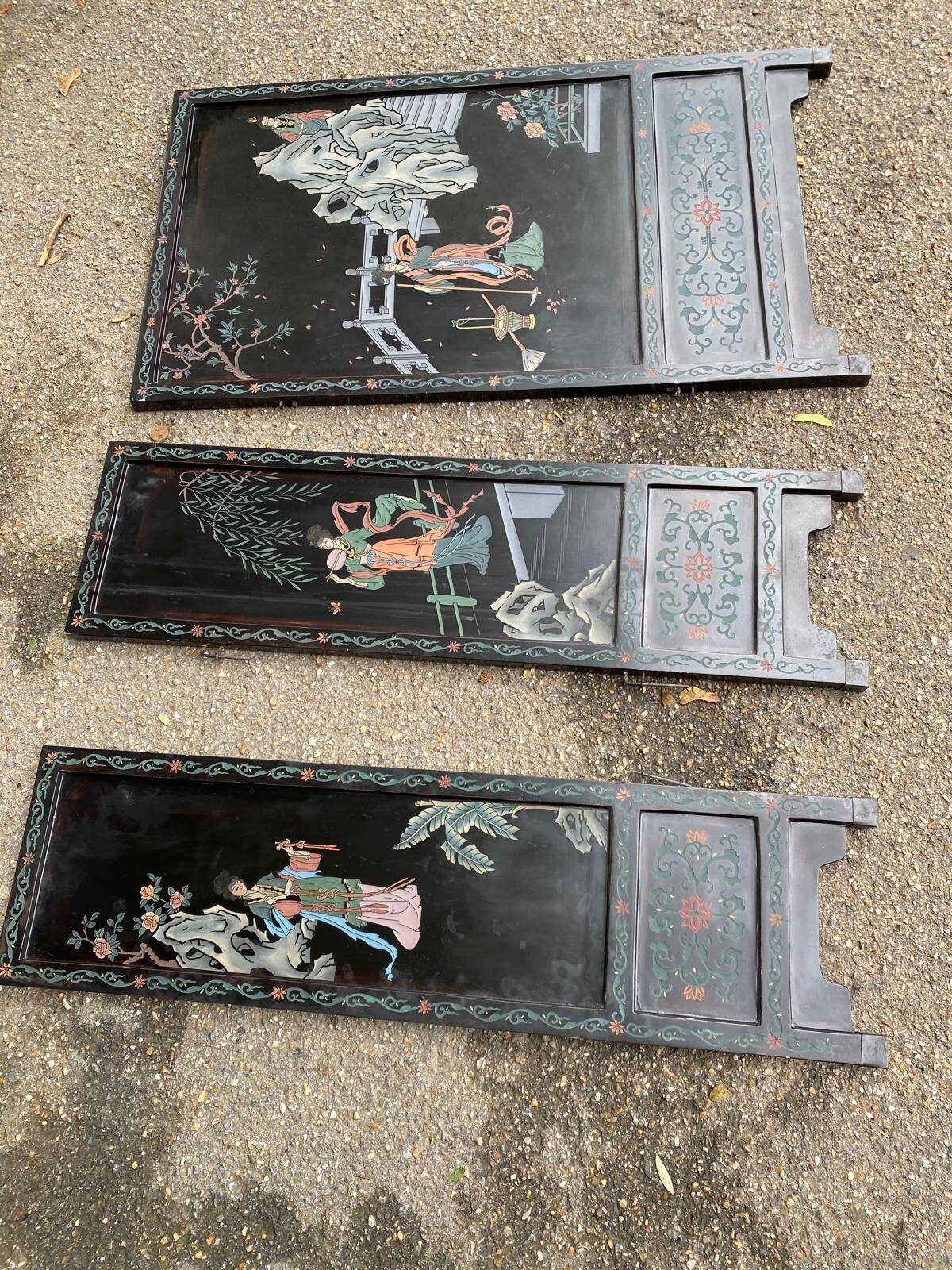 3 tableaux asiatiques en bois massif