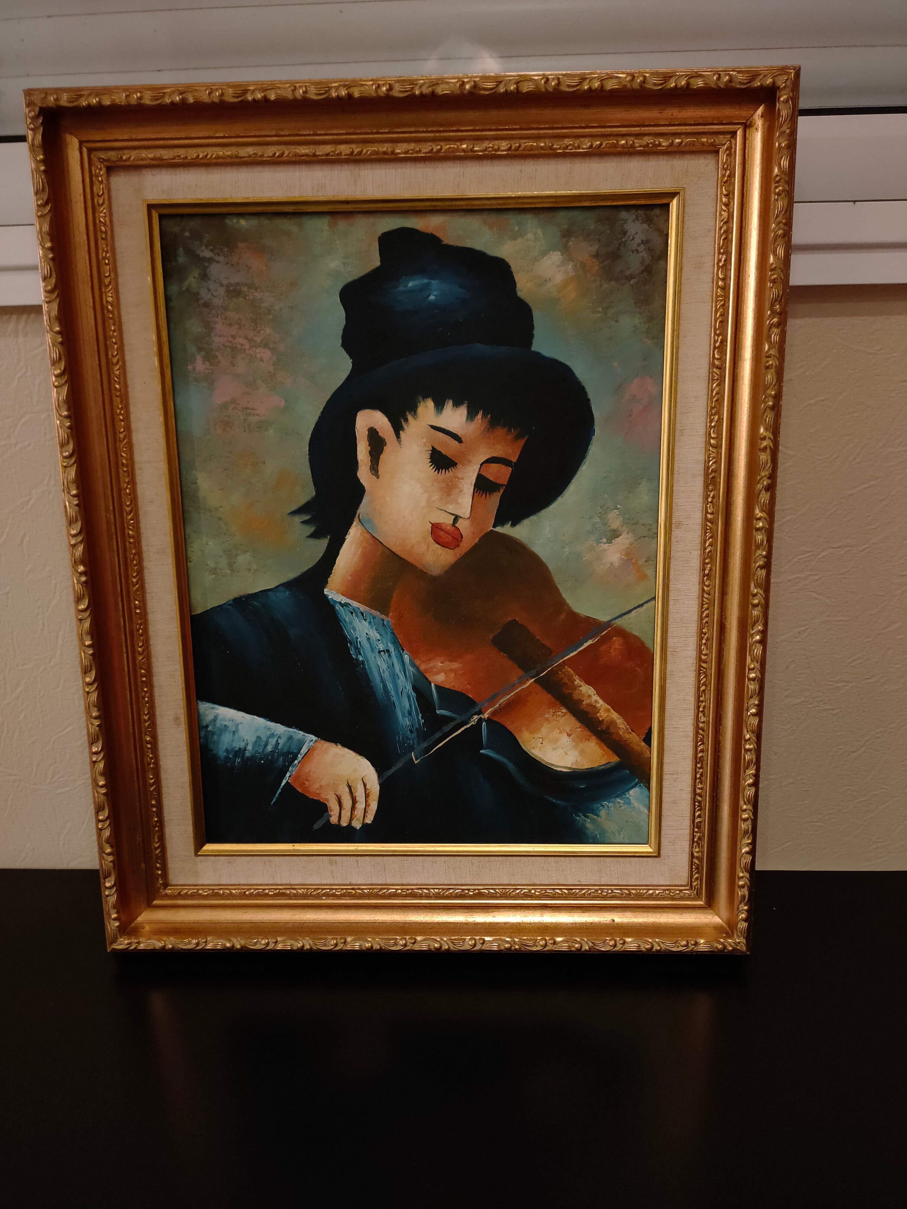 Tableau huile sur toile, portrait d'un violoniste