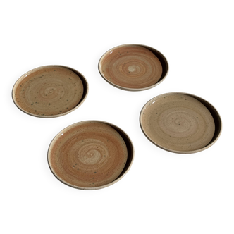 Set of 4 hand-painted Pornic stoneware plates D21