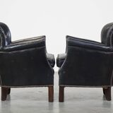 Set of 2 subtle black armchairs in English style with reversible Kelim seat cushion