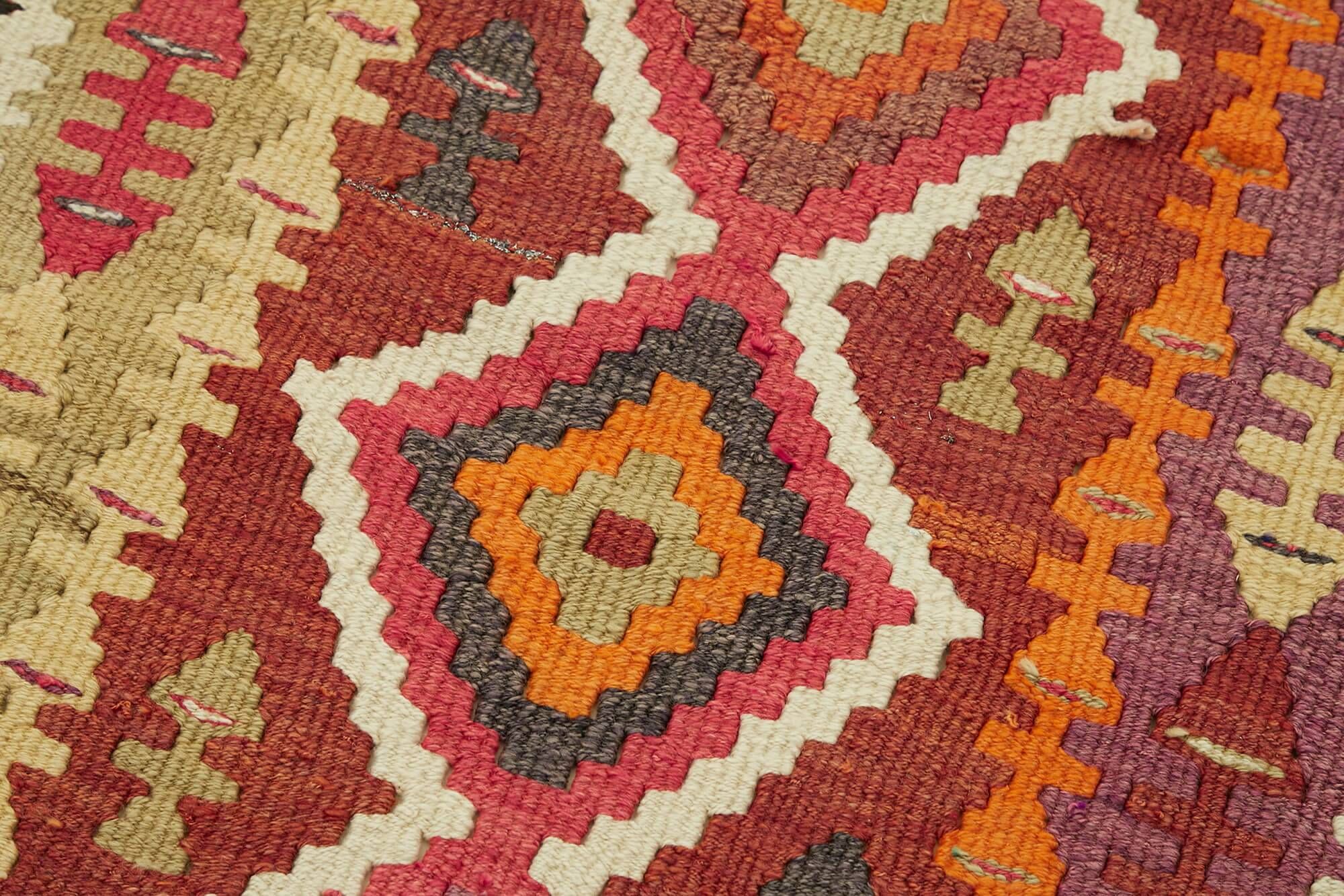 Turkish Handwoven Vintage Herki Kilim 86 cm x 365 cm