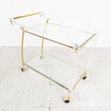 Chariot à boissons en laiton et lucite, années 1970
