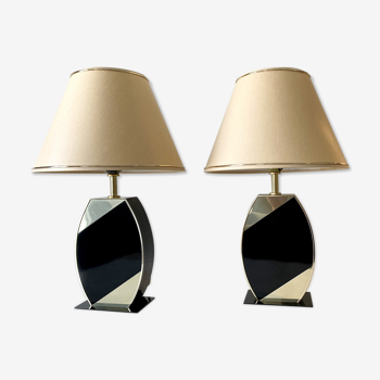 Pair of lamps to pose, the dolphin, black cream and gold 1970