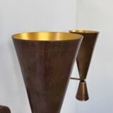 Pair of vintage patinated copper metal wall lights, France, 1980.