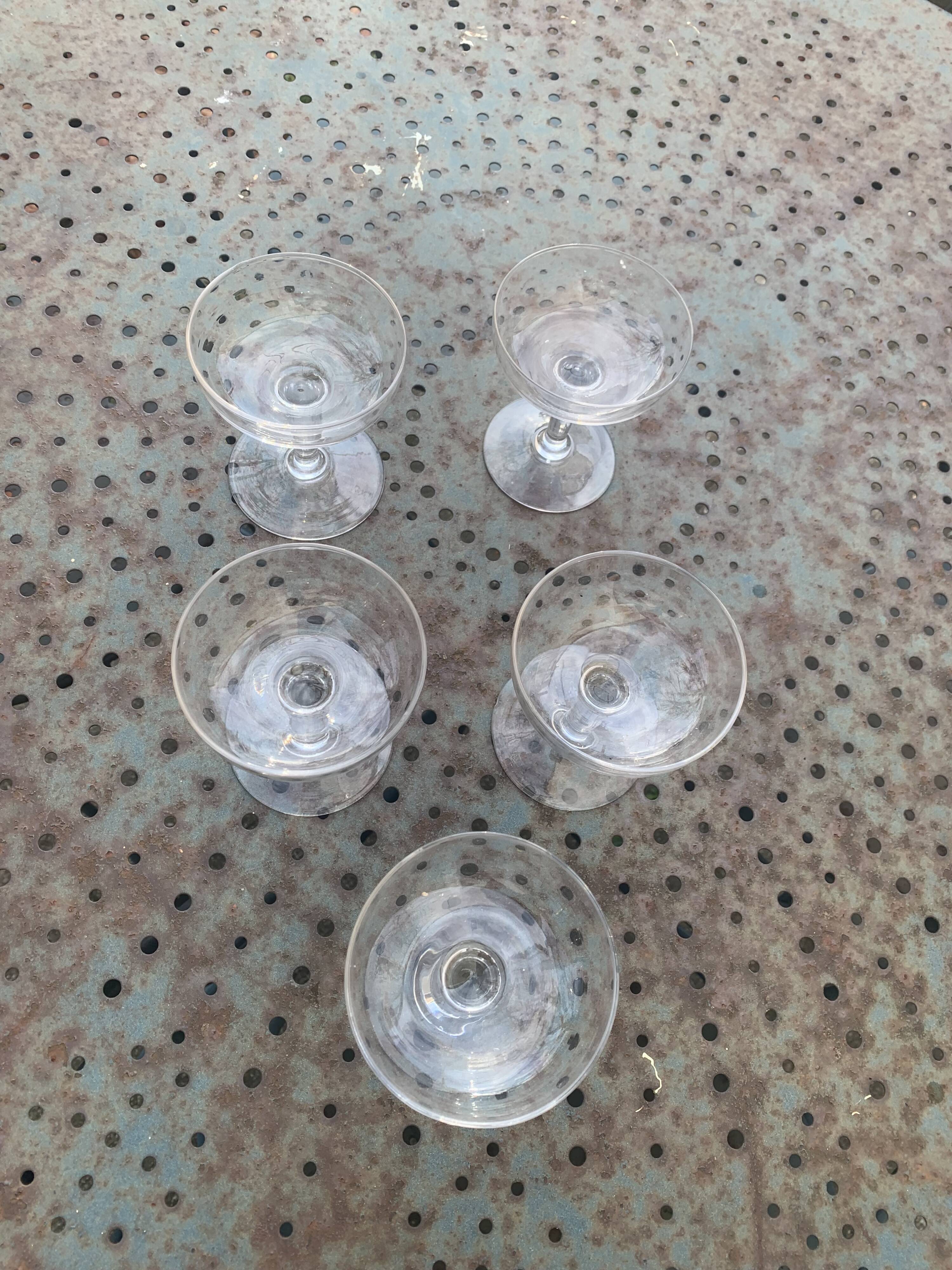 5 vintage transparent glass champagne glasses