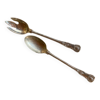 Service à salade argenté motif coquillage