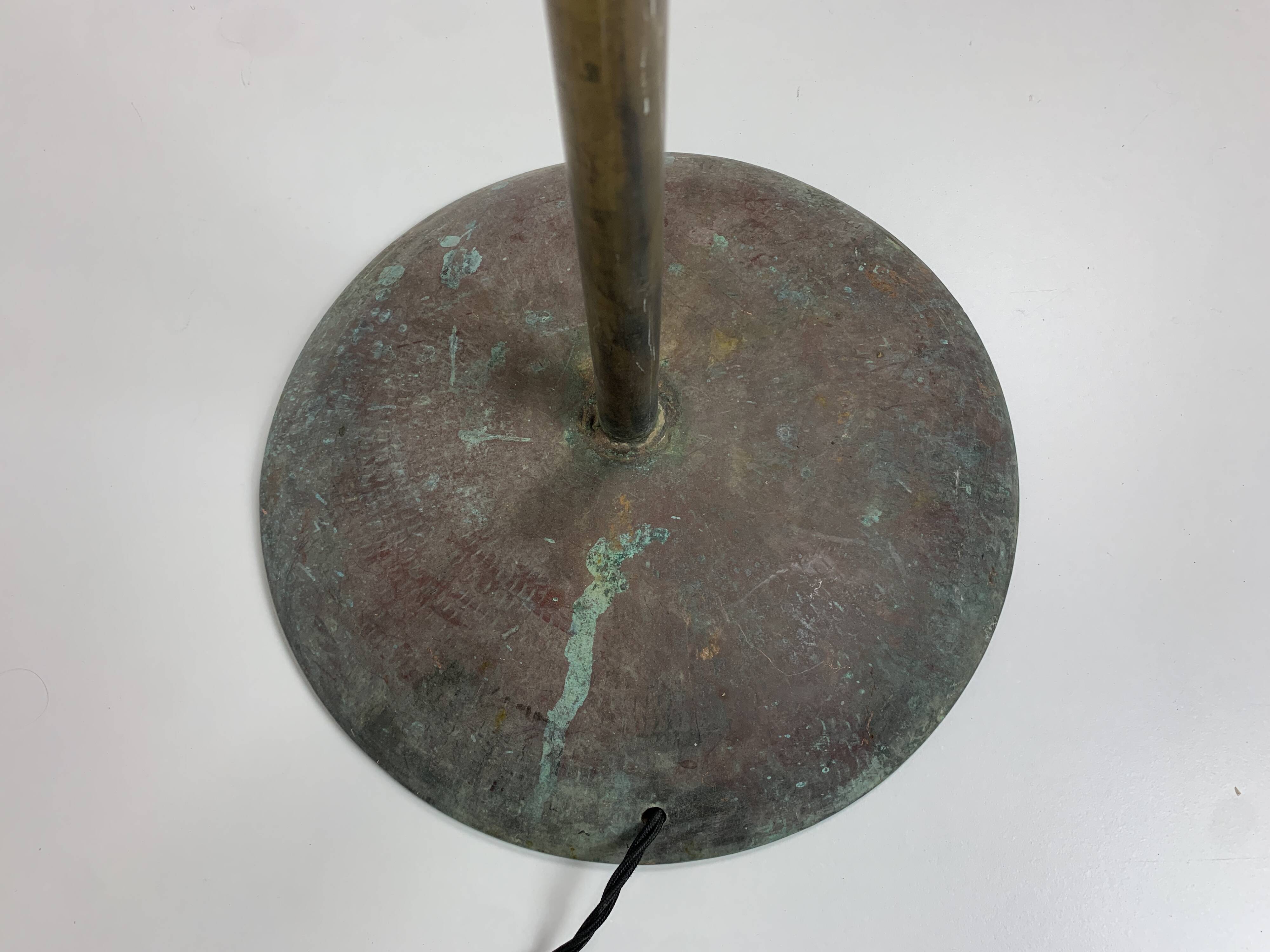 Patinated rustic copper and steel floor lamp with lantern, Indonesia 1980s