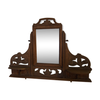 Old carved wooden pediment mirror