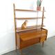 Meuble mural scandinave en teck avec étagères, tiroir et bureau
