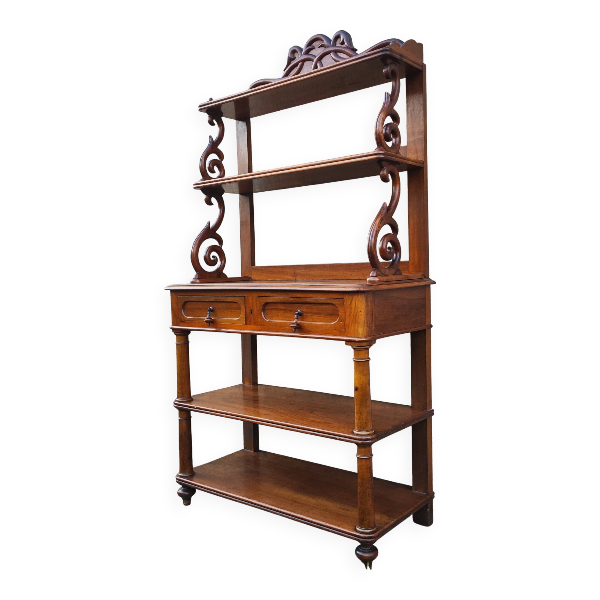 Old solid blond walnut console table