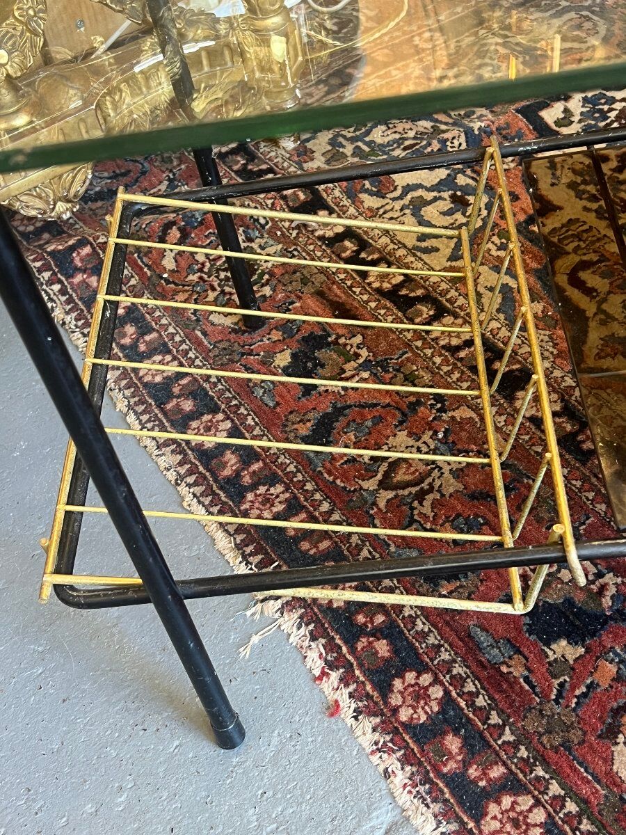 Black Steel Coffee Table with Magazine Rack attributed to Pierre Guariche for Airborne, 1950s