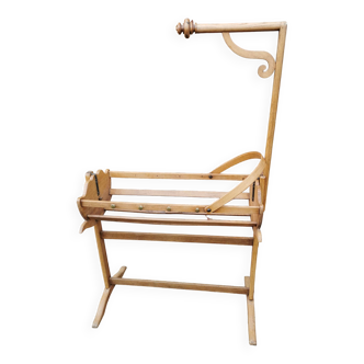 Antique cradle with canopy in solid oak